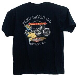 Harley Davidson TShirt Hanes Beefy Dual Double Sided Graphic XXL Bleu Bayou